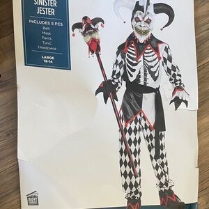 Spirit Sinister Jester Costume - Black, White, Red